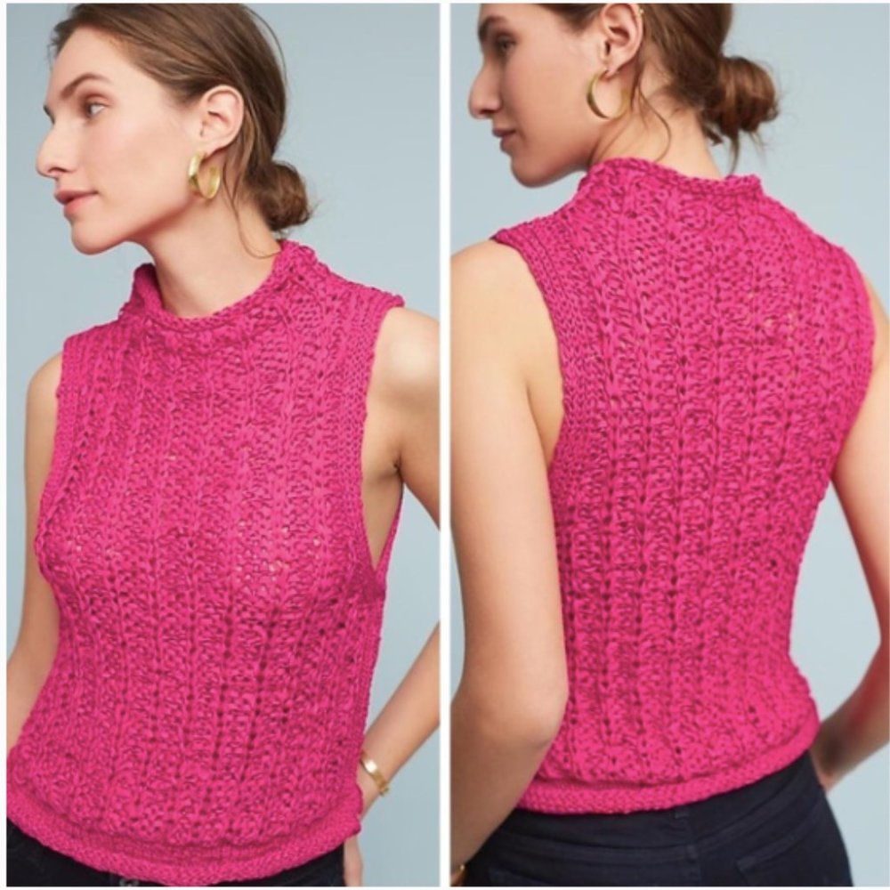 Cabled Knit Shell Sweater top Anthropologie NWT